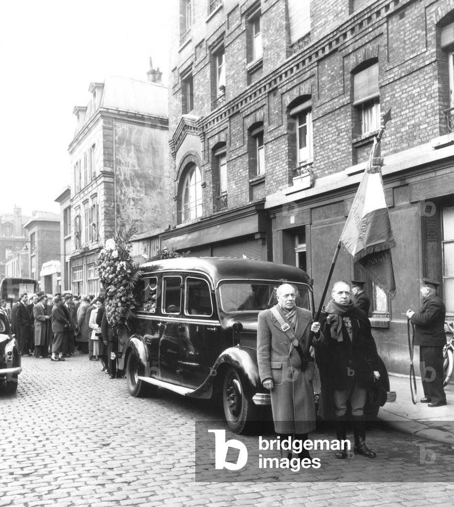 Funerals of Local Policeman in Montmartre, Paris, April 7, 1953 (b/w photo)