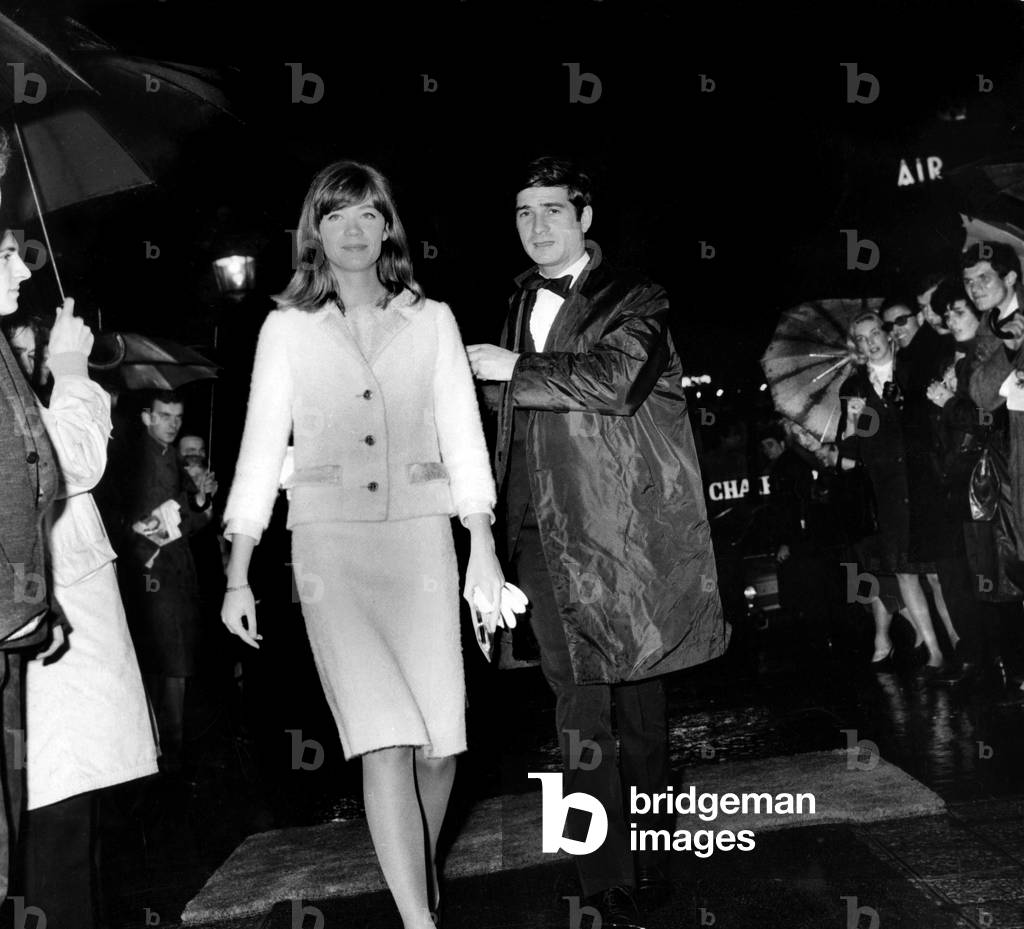 Francoise Hardy and Jean Claude Brialy Arrive in The Colisee, Paris, 1963 (b/w photo)