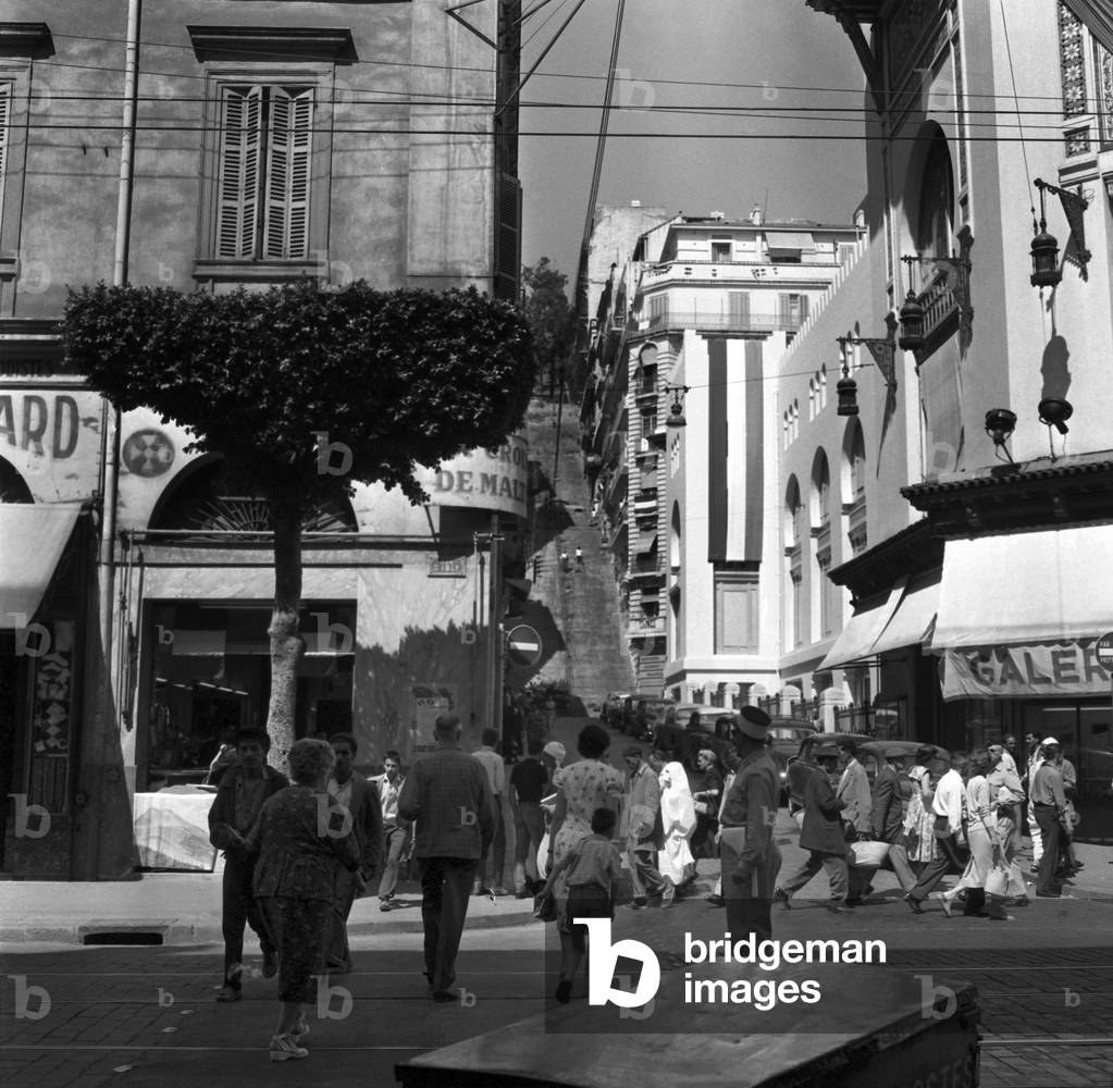 Street Scene in Algiers, Algeria, June 3, 1958 (War in Algeria) (b/w photo)