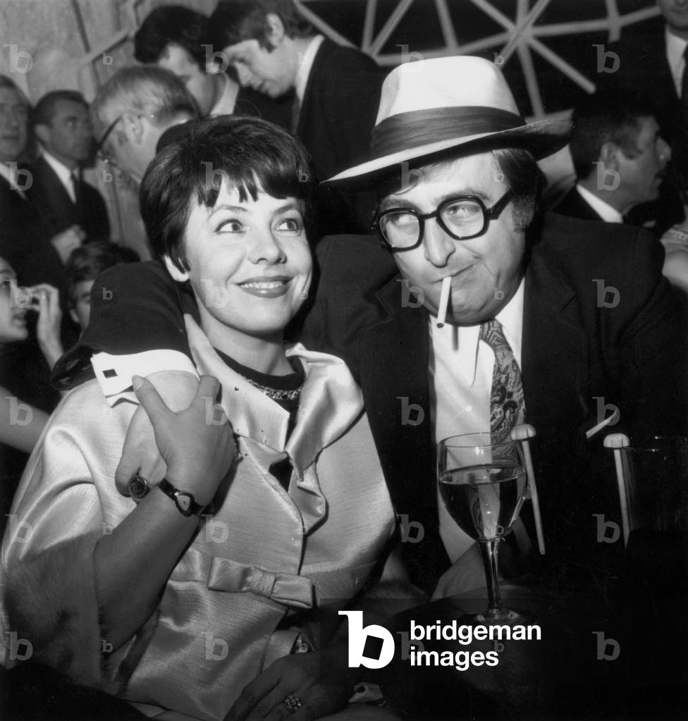 Micheline Luccioni and Henri Tisot at Opening of Nightclub in Paris January 10, 1968 (b/w photo)