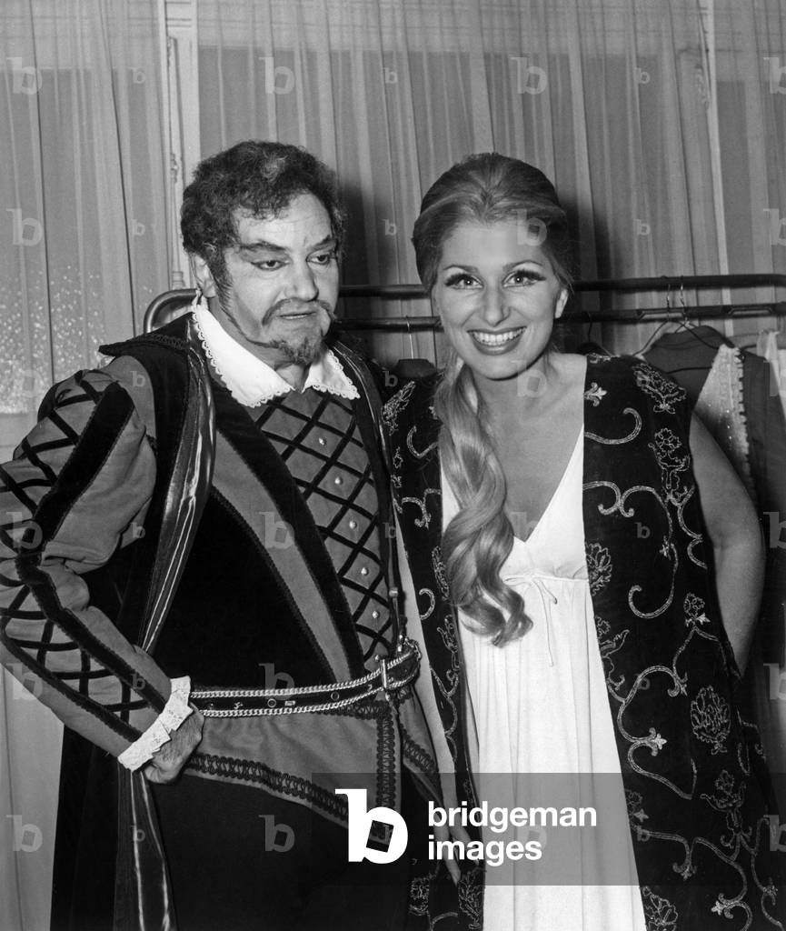 Ute De Vargas And His Partner Giulio Fiorabanti After The Last Representation Of The Opera “Othello” At Theatre Des Champs Elysees September 16, 1968 (b/w photo)