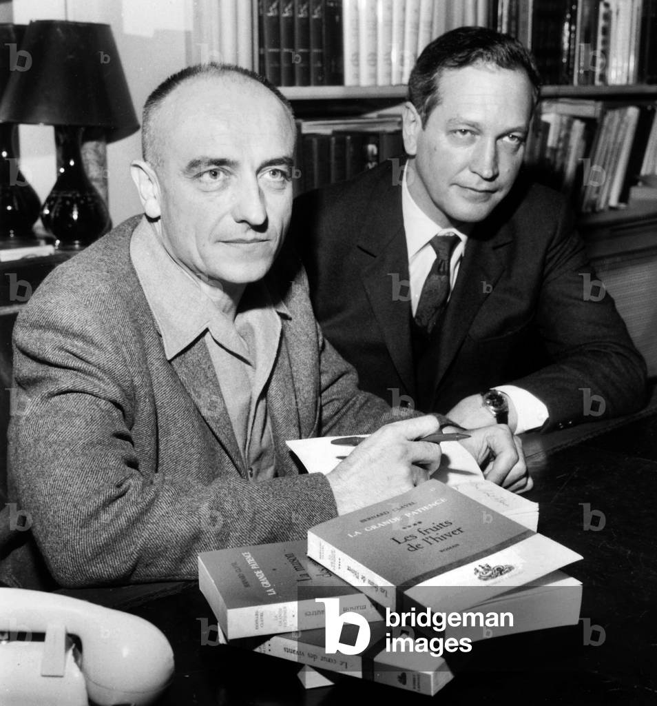 French Author Bernard Clavel and Publisher Robert Laffont November 18, 1968 (b/w photo)