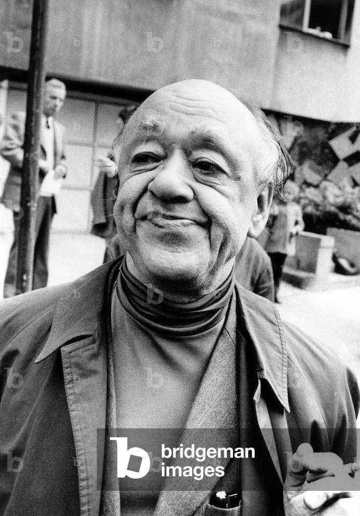 Writer Eugene Ionesco during A Demonstration in Favor of Youri Orlov Near Soviet Embassy in Paris, May 14, 1978 (b/w photo)