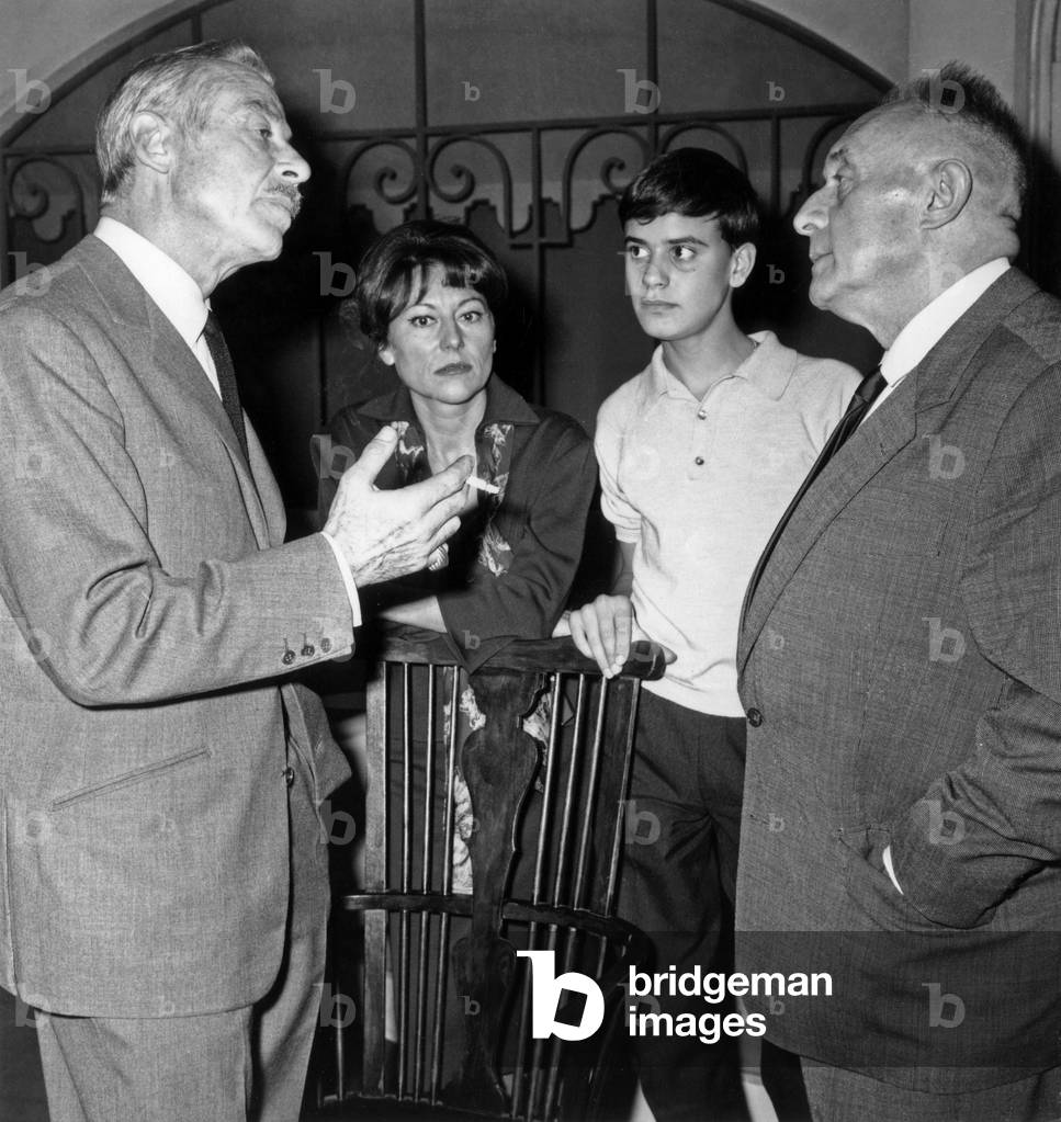French Writer Henry De Montherlant Visiting Fernand Gravey Arlette Mery and Gerard Riou Comedians of his Play 