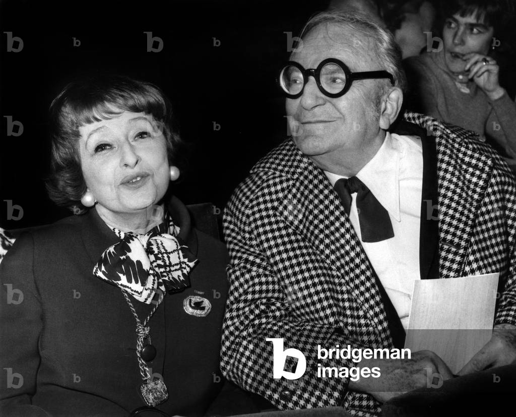 French Writer Marcel Achard and his Wife Juliette Attending To Concert of Charlesaznavour at The Olympia, Paris, November 16, 1972 (b/w photo)