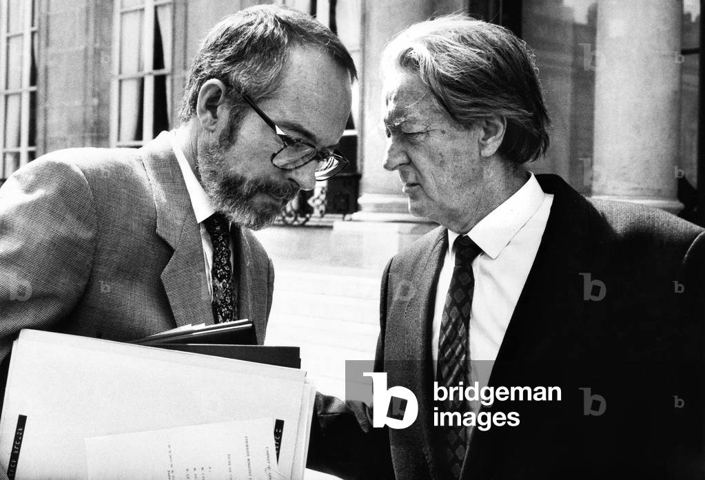 Philippe Marchand With Roland Dumas, 1991 (b/w photo)