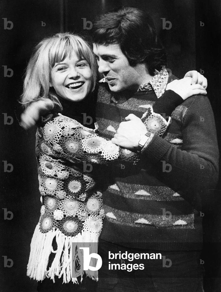 Guy Bedos & Sophie Daumier Rehearse Their Show at The Theater of The City Ville 15Th December 1972 (b/w photo)