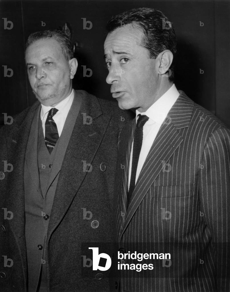 Mr. Allal El Fassi (Left) And Mr. Guedira In The Salons Of The Aerogare D Orly After Their Descent On November 14, 1961 (b/w photo)