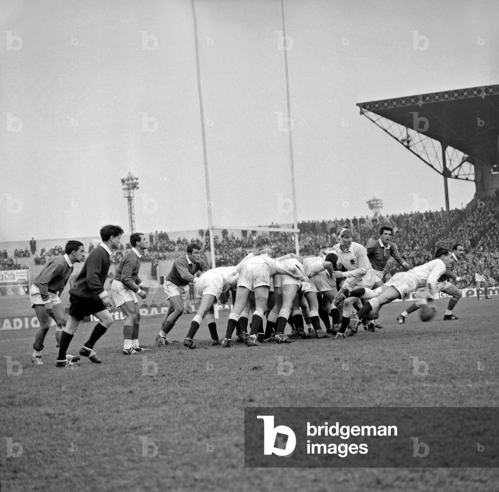Rugby : Five Nations Tournament : Match France - England on February 22, 1964 in Colombes (France) (b/w photo)
