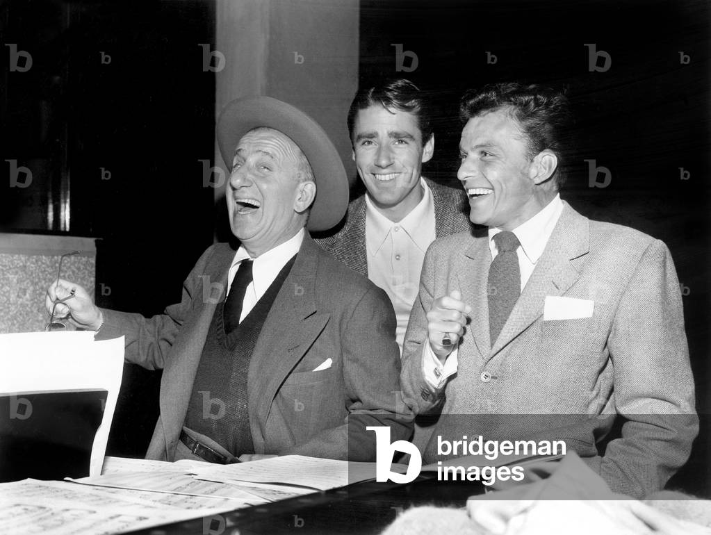 Frank Sinatra With Jimmy Durante and Peter Lawford , in Front of Them Sinatra'S Songs February 1947 (b/w photo)