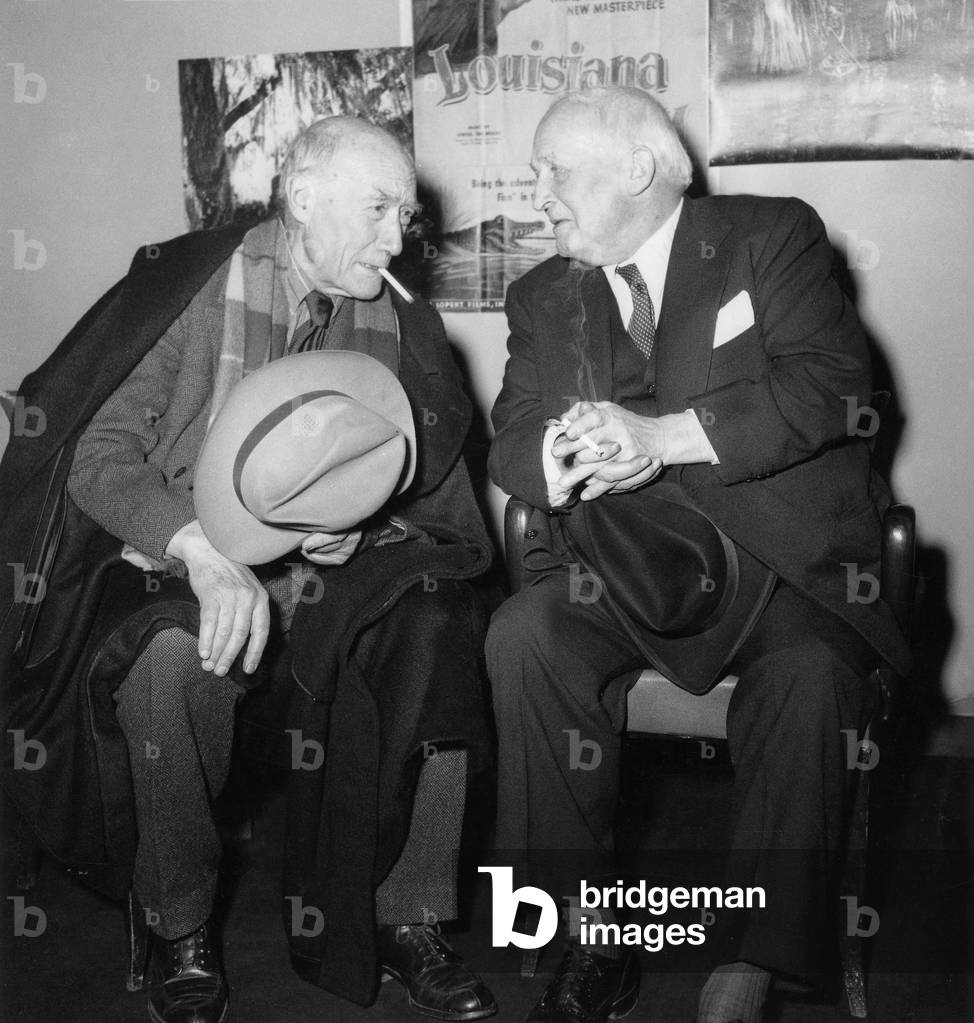 Writers Andre Gide and Robert Flaherty on october 28, 1949 (b/w photo)
