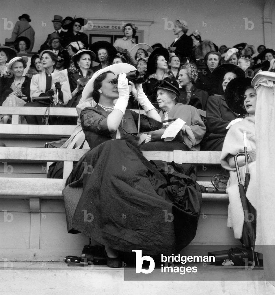 The Begum (Fourth and Last Wife of Shah Aga Khan Iii) at Horce Race in Chantilly June 7, 1953 (b/w photo)