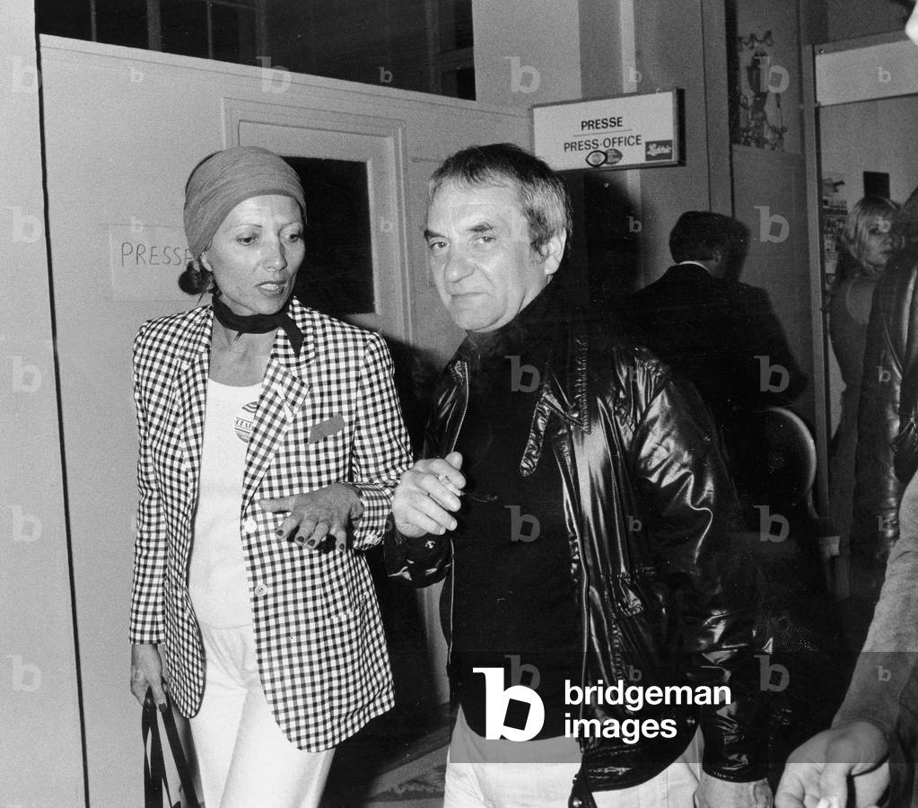 Stephane Audran and Jean Carmet at American Film Festival in Deauville in September 1977 (b/w photo)
