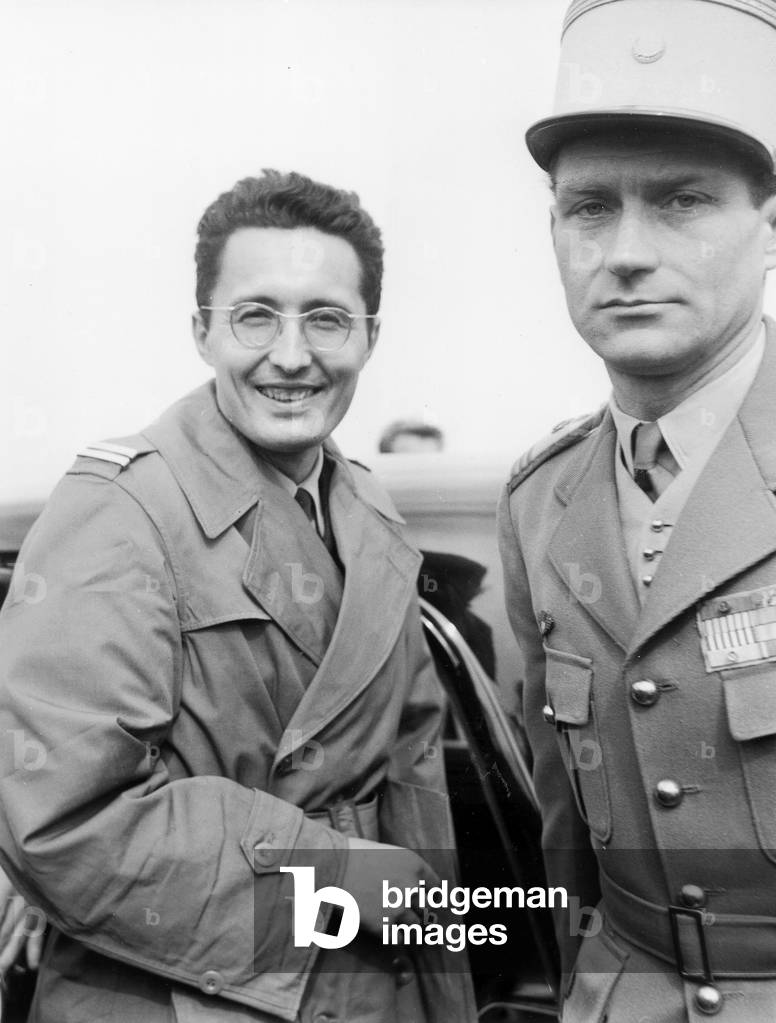 Lieutenant Perrin Back in France After Being Prisoner in Rabbat Morocco For 157 Days March 30, 1957 (b/w photo)