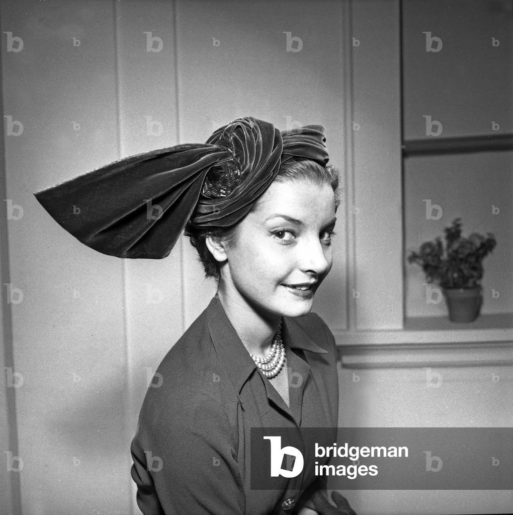 Hat By Suzanne Fournillon, Paris, September 1951 (b/w photo)