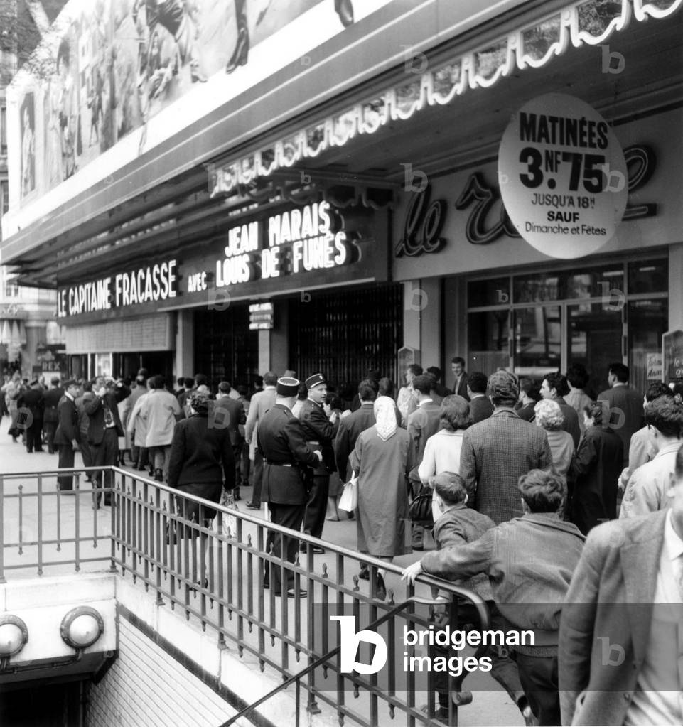 Bomb Scare in Rex Movie Theater in Paris April 23, 1961 at The Time of War in Algeria (b/w photo)