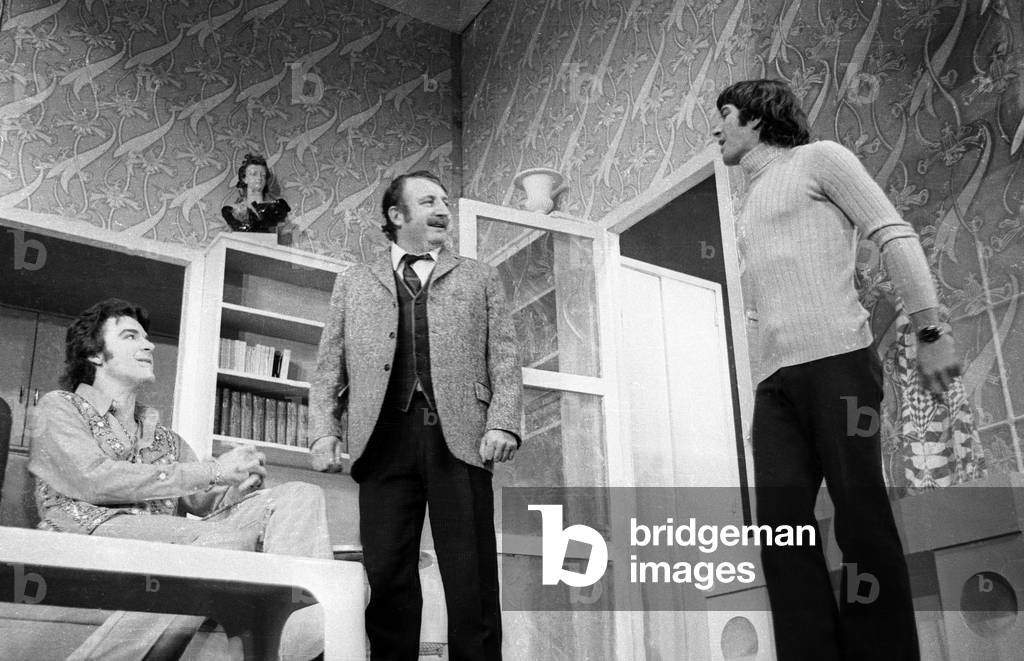 Bernard Allane, Jacques Fabri And Bernard Giraudeau Dansla Piece De Theatre “Poor France” At Theatre Fontaine A Paris February 4, 1971. Neg: Cx3955 (b/w photo)