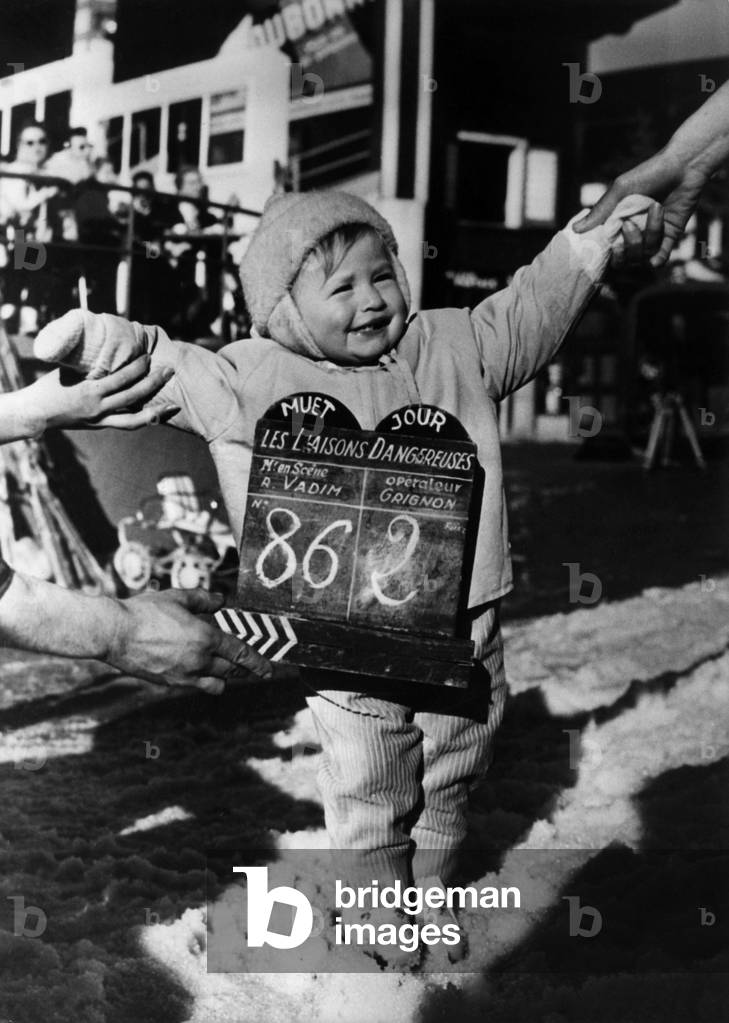 Nathalie, The Girl Of Roger Vadim, On The Shooting Of The Dangerous Liasions Movie In Megeve, March 2, 1959 (b/w photo)