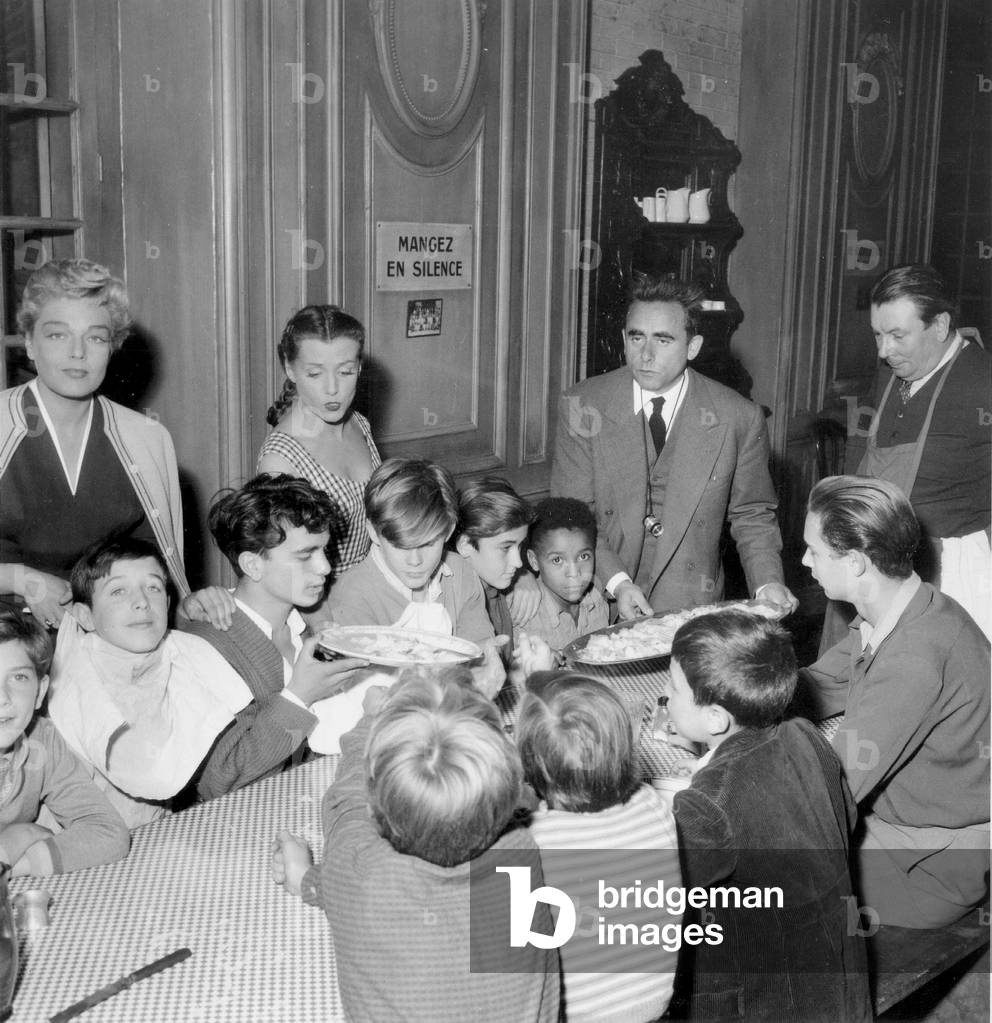 Simone Signoret, Vera Clouzot and Henri Georges Clouzot on Set of Film The Fiends 1955 (b/w photo)