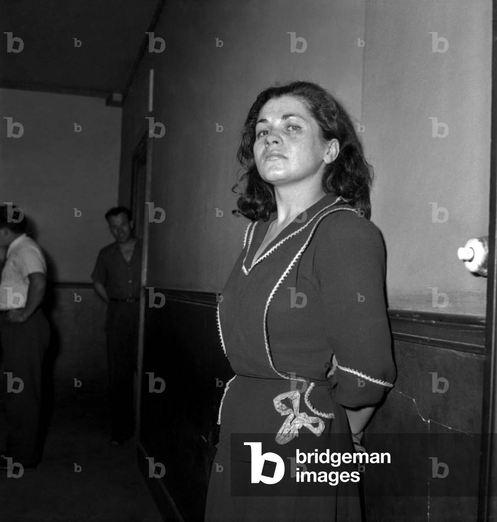 Katia, Mistress of Gangster Pierre Carrot (Aka Pierrot Le Fou N°2) at The Criminal Investigation Department, Paris, July 29, 1948 (b/w photo)