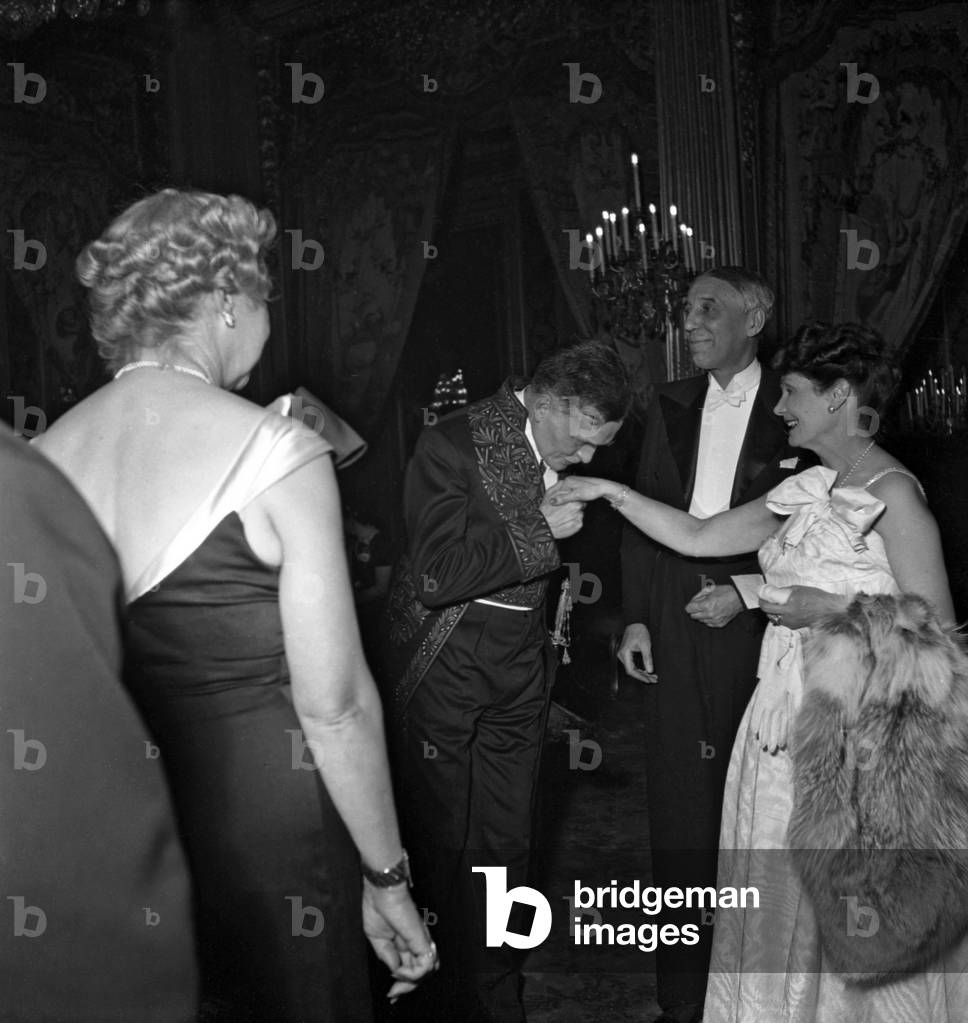 Reception at The Elysee, Paris, March 16, 1949 of The State Bodies : French Writer and Lawyer Maurice Garcon and his Wife (b/w photo)