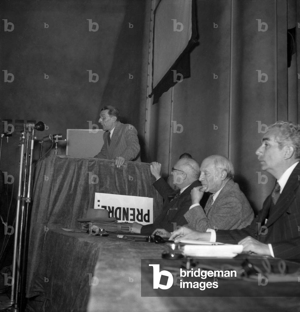 Frederic Joliot Curie Pietro Nenni Picasso And Juan Marinello Delegue From Cuba At The Peace Congress In Paris April 20, 1949 Neg: 21769 (b/w photo)