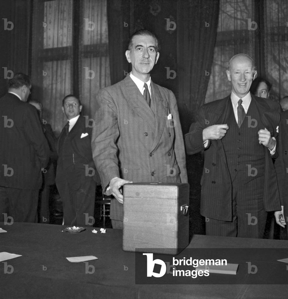 Grand Prix Litteraire De La Ville De Paris (Literature Prize Given By The City of Paris), December 14, 1958 : Pierre De Gaulle (Charlesdegaulle'S Brother) and Maurice Bedel (b/w photo)