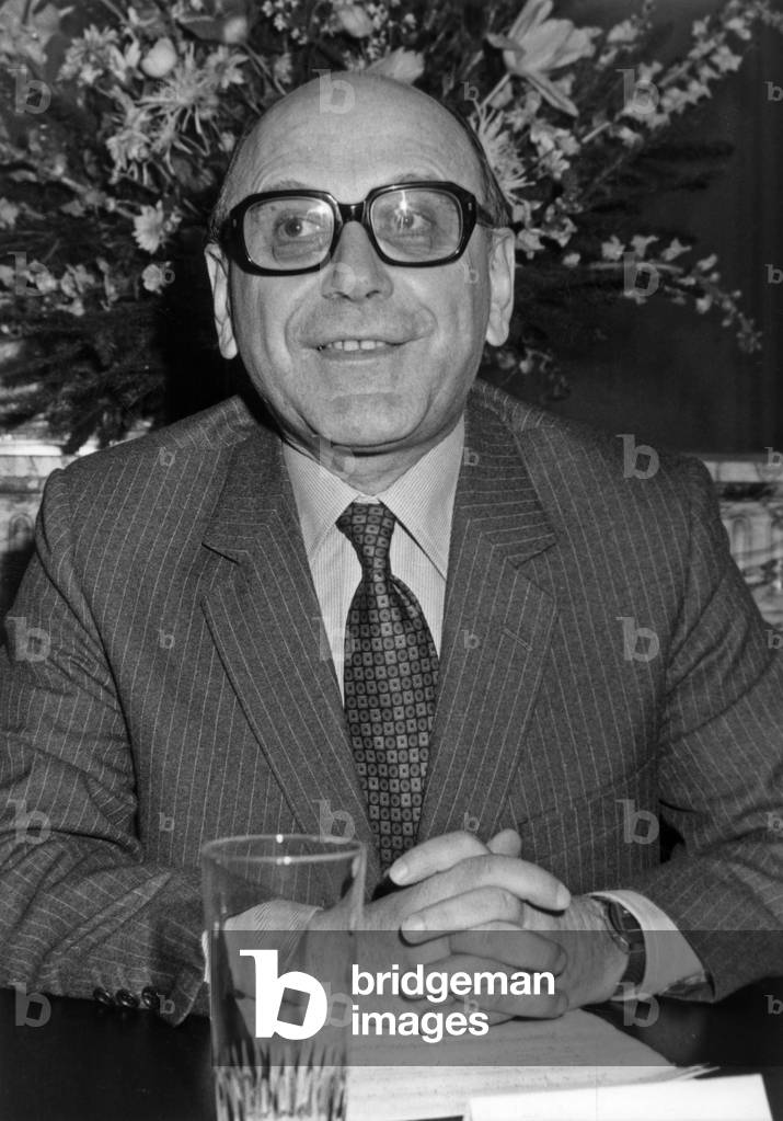 Senator Jacques Thyraud During His Press Conference Exhibiting the Objectives and Calendar of the National Commission for Informatics and Liberties on January 17, 1980 (b/w photo)