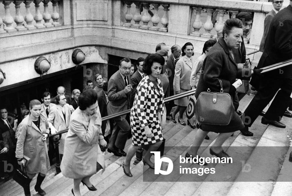 The First Users Of The Metro To The Opera Station For Work After The Greve Of Public Transport, June 6, 1968 (b/w photo)