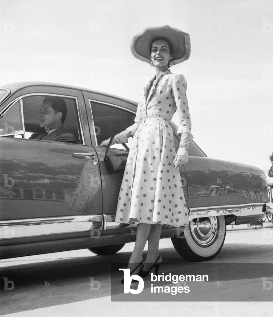Concours d'elegance automobile (elegance competition for cars) in Enghien, France, June 16, 1951 : the model Stella (b/w photo)