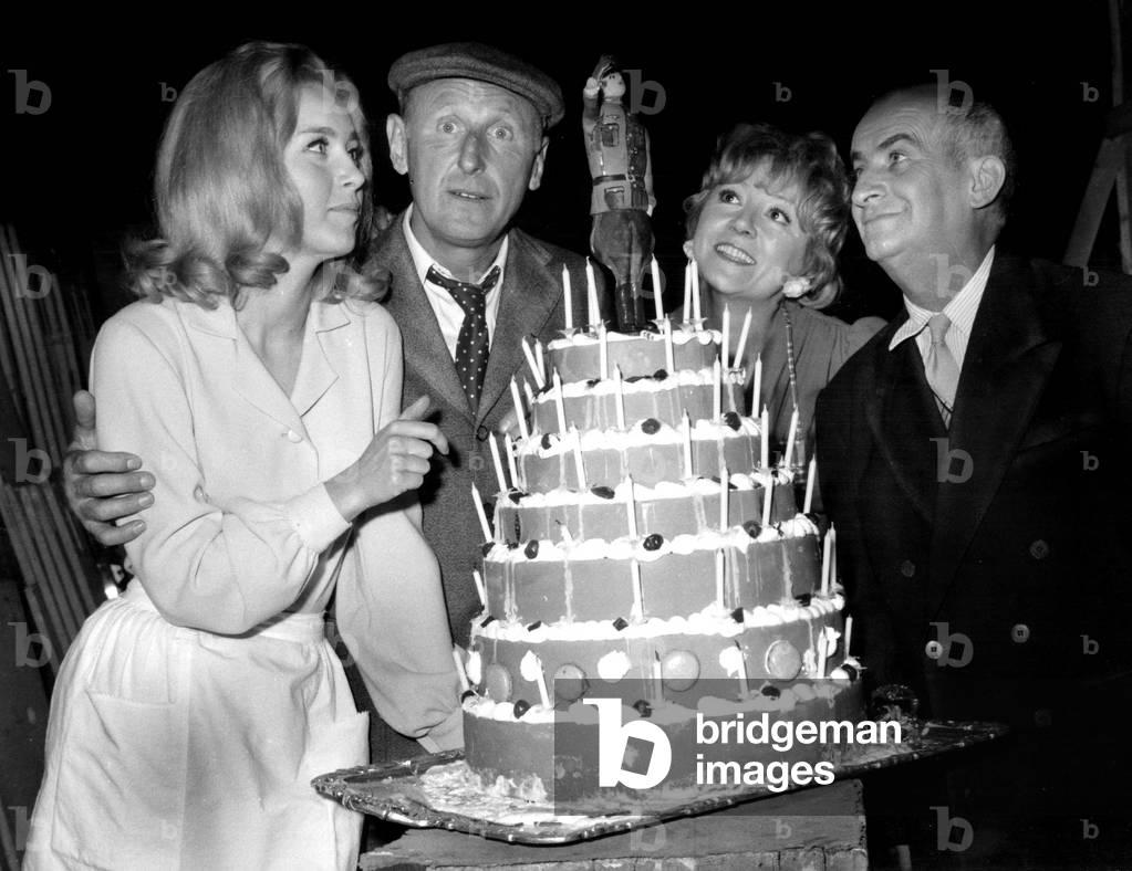 The French Actors L-R: Marie Dubois, Bourvil, Colette Brosset and Louis De Funes on The Set of The Film 