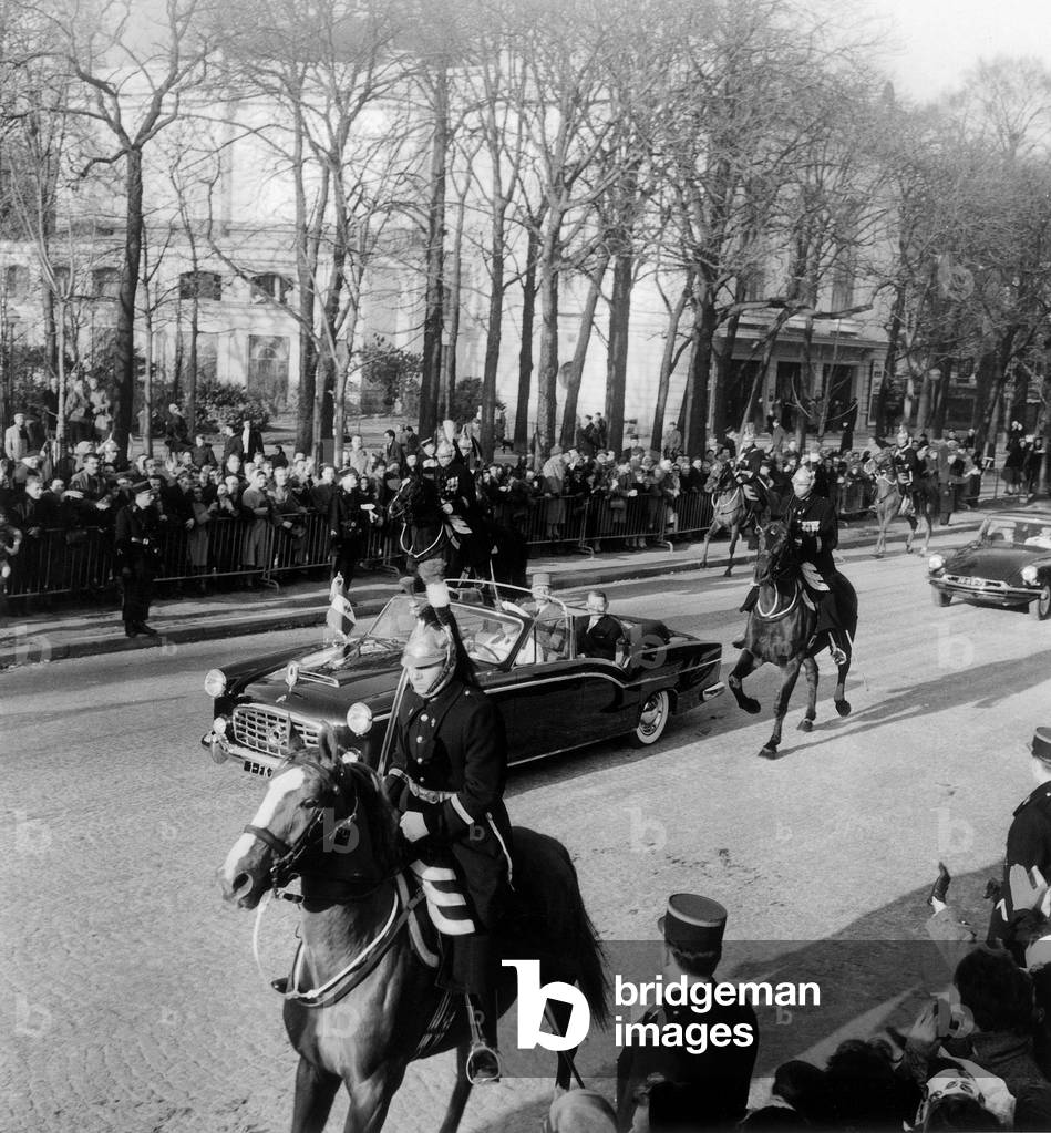 New French President De Gaulle With Former President Coty After Elections in Paris January 8, 1959 (b/w photo)