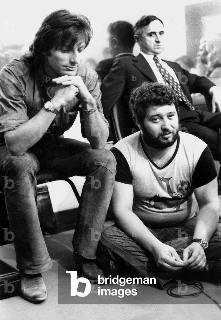 French Singers Carlos Et Hugues Aufray Listening To Radioprogram Recording September 19, 1970 (b/w photo)