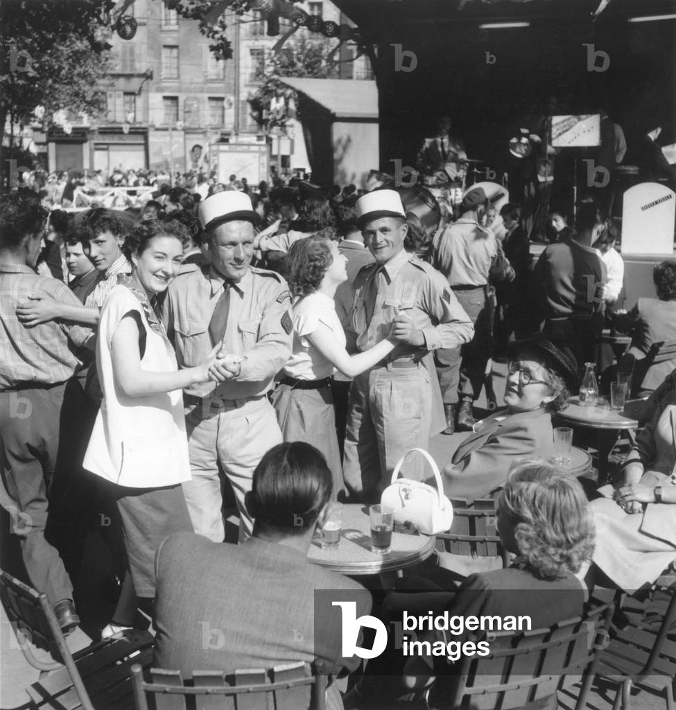National Day Ball in Paris (Bastile) on July 14, 1949 (b/w photo)