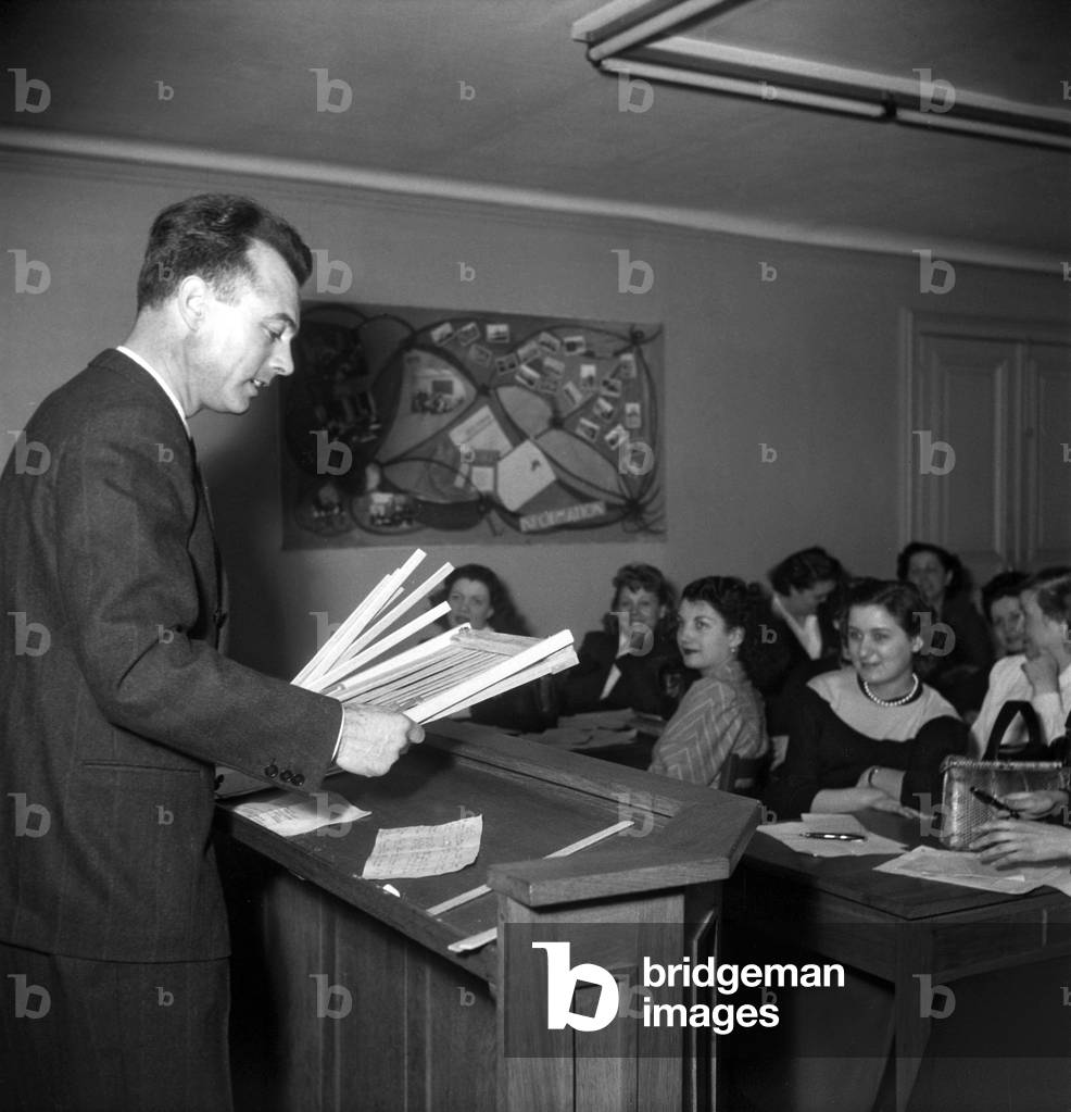 Young Women Studying in A Trade School, Paris, March 30, 1949 (b/w photo)