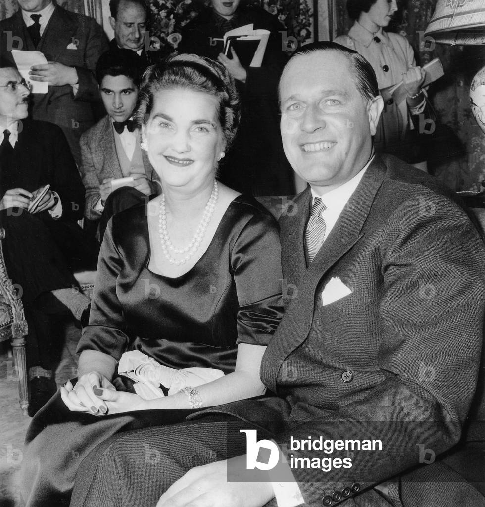 6Th Wedding of Barbara Hutton (Who Is Wearing A 2 Strands of Pearls Necklace By Cartier) With Baron Gottfried Von Cramm at The Ritz Hotel November 8, 1955 (b/w photo)