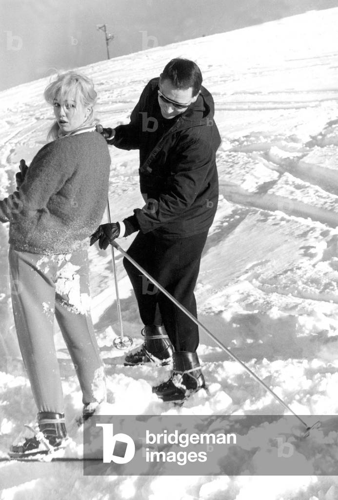 Mylene Demongeot and Henri Coste during Holidays in Courchevel January 05, 1959 (b/w photo)