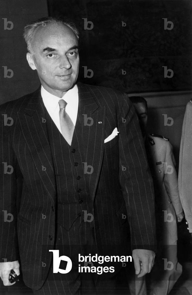 Pierre Guillaumat Minister of National Defense After His Meeting With General Salan On June 25, 1958 (b/w photo)