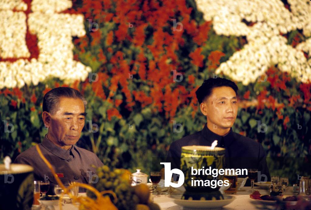 Chou En Lai (Chinese Prime Minister) and Wang Hung Wen during The Visit of Georgespompidou in Shangai, September 16, 1973 (photo)