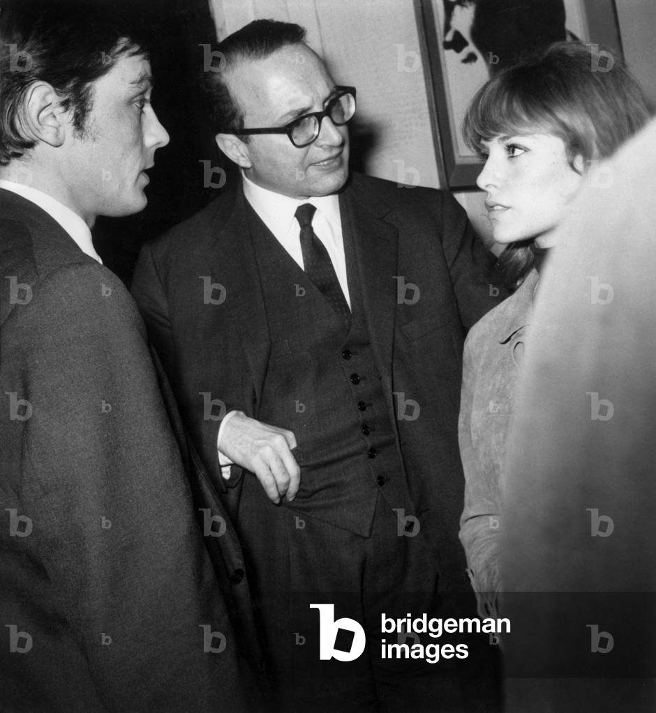 Alain Delon, Georges Beaume and Nathalie Delon January 23, 1969 (b/w photo)