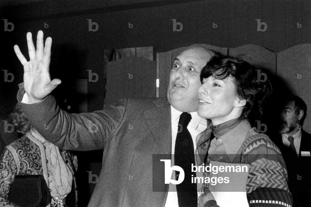 French Presenters Pierre Tchernia and Denise Fabre during Presentation of Program About Waltdisney October 1977 (b/w photo)