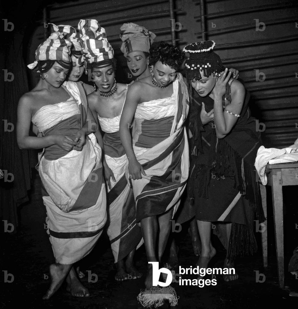 Bachelorettes party for dancer Orthella Strozier, member of the Katherine Dunham troop, Paris, November 17, 1949 (b/w photo)