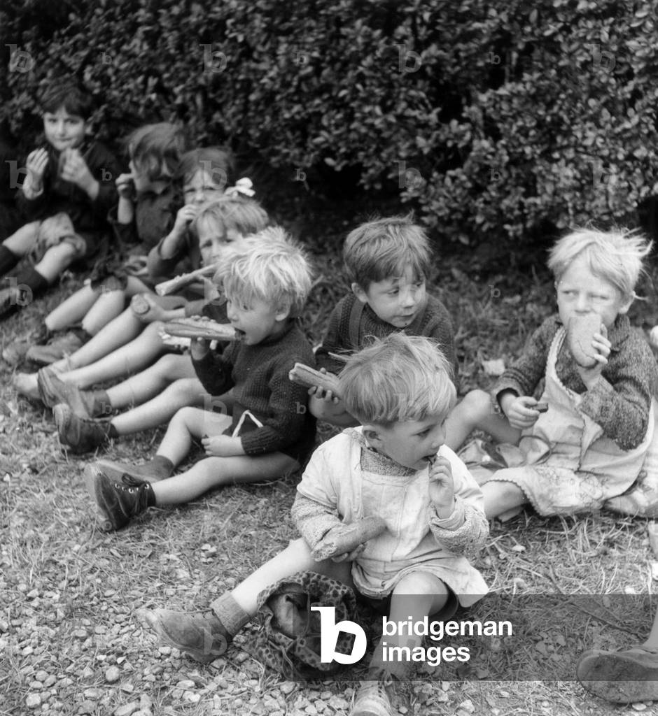 Holiday Camp in Montreuil, France, Summer 1946 : here Children Having Snack (b/w photo)