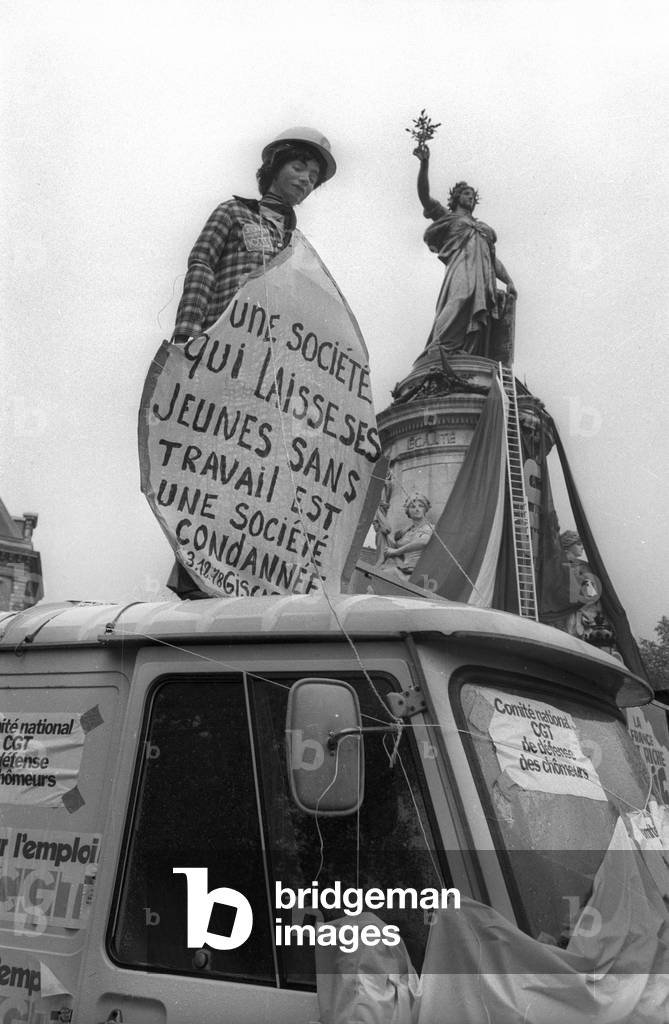 Demonstration of miners in Paris, October 24, 1980 (b/w photo)