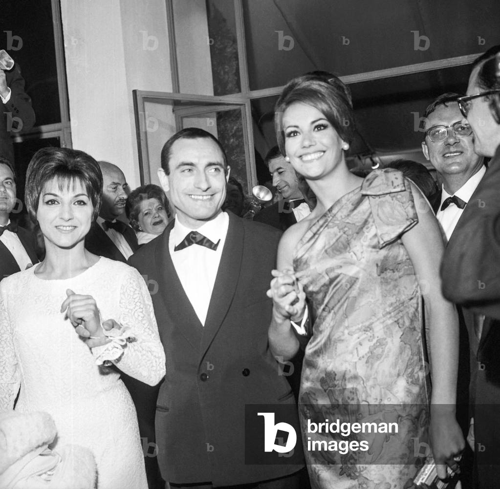 Cannes Film Festival, September 17, 1965 : Pierre Etaix and Claudine Auger (b/w photo)