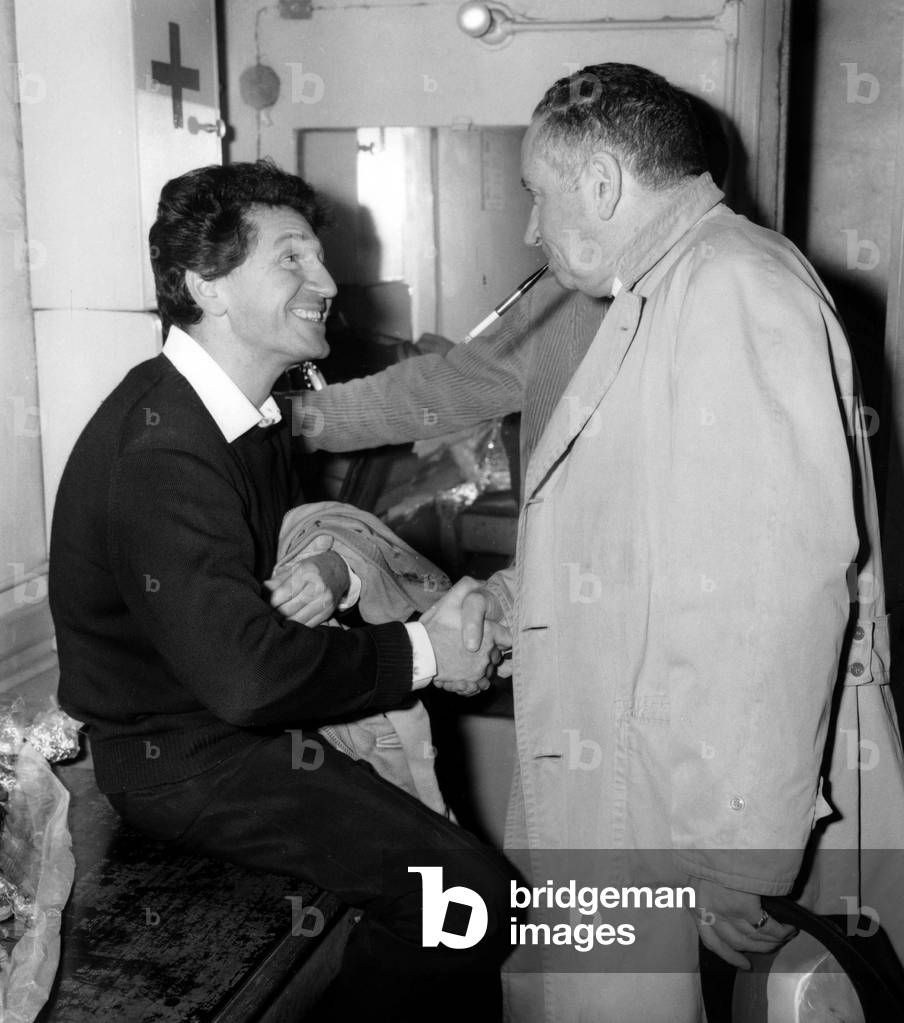 Marcel Mouloudji and Jean Rigaux in Bobino For French Song Gala April 27, 1966 (b/w photo)