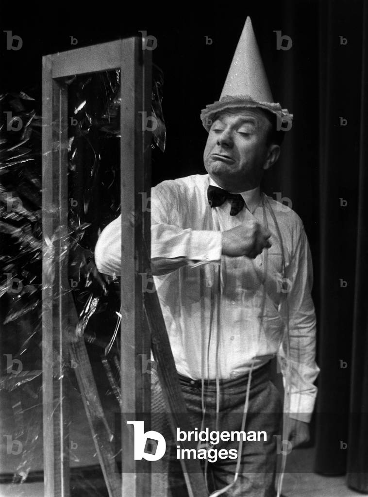 French Comedian Fernand Raynaud on Stage in Paris (One Man Show) April 23, 1970 (b/w photo)