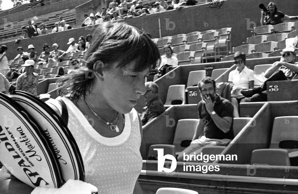 Tennis Player Martina Navratilova at a French International Tennis Match at Roland Garros June 13, 1975 (b/w photo)