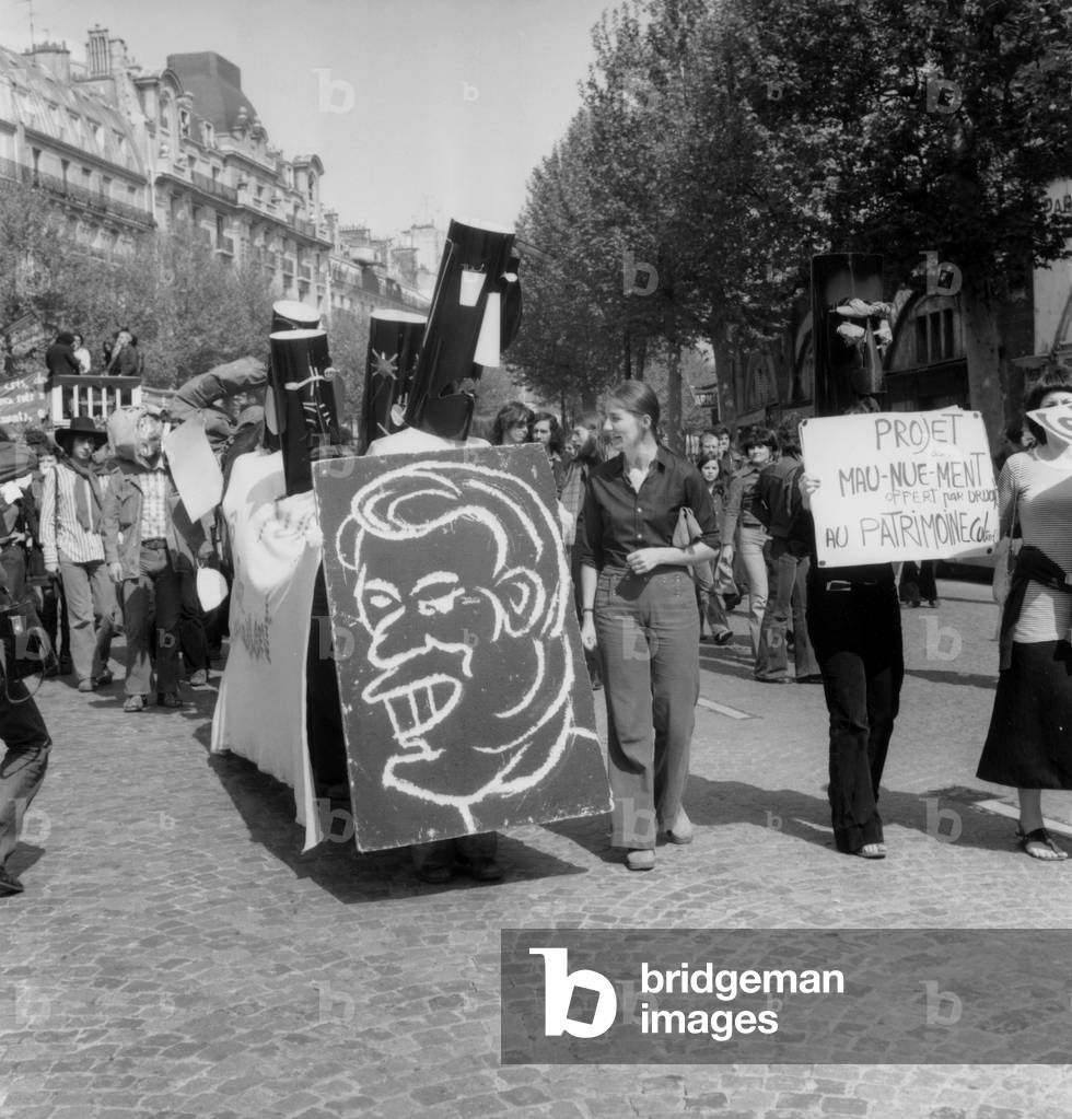 Demonstration of Actors Against Censorship and Comments By Maurice Druon, Paris, May 14, 1973 (b/w photo)