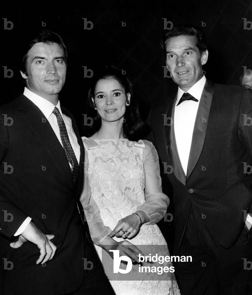 From Left to Right Pierre Brice, Marie Jose Nat And Georges Marchal At The Premiere Of The Film Les Gueriers At The Cinema Gaumont Palace On June 1, 1967 (b/w photo)